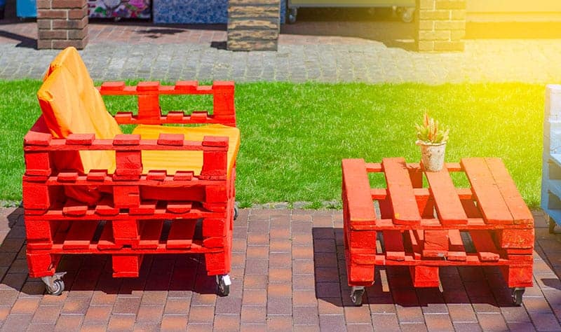 Colorful Table and Bench From Pallets